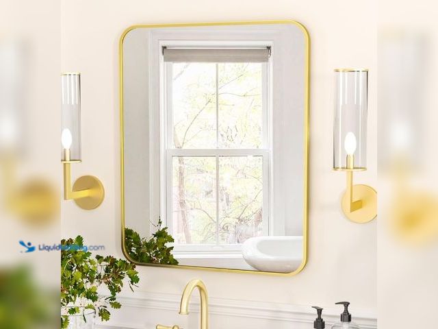 Lot 49-1519060 - Antok Rounded Bathroom Mirror, 24" x 16" Rectangular Wall Mirror, Aluminum Alloy Frame Contemporary ...