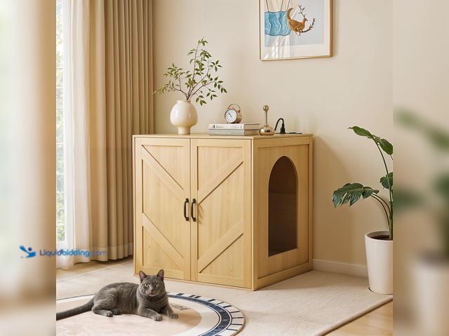 Lot 49-5486123 - Cat Litter Box Enclosure, Automatic Large Litter Box Enclosure for 3/4, with DIY Removable Doors, Ch...