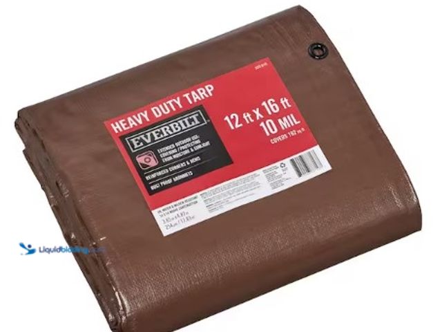 Lot 49-3615941 - Everbilt 12 ft. x 16 ft. Brown and Silver Heavy Duty Tarp, Model # PY011, Slightly used.   Ref#BIN07...