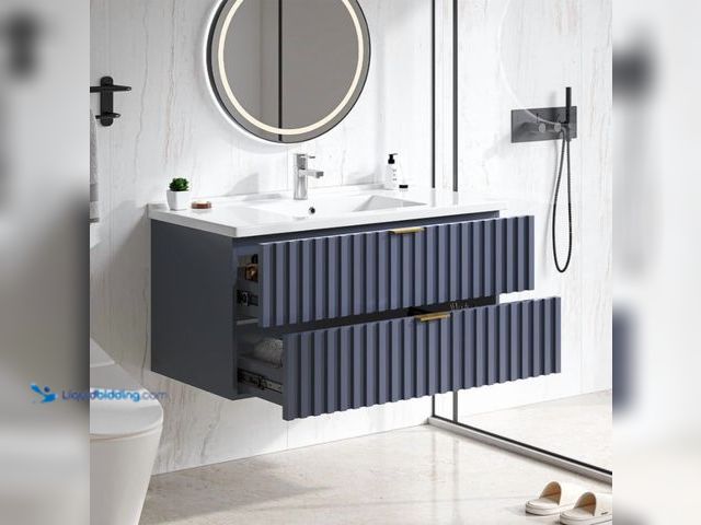 Lot 49-1557126 - 36 Inch Bathroom Vanity, Floating Bathroom Vanity with 2 Fluted Drawers & Metal Handle, Modern Wall ...