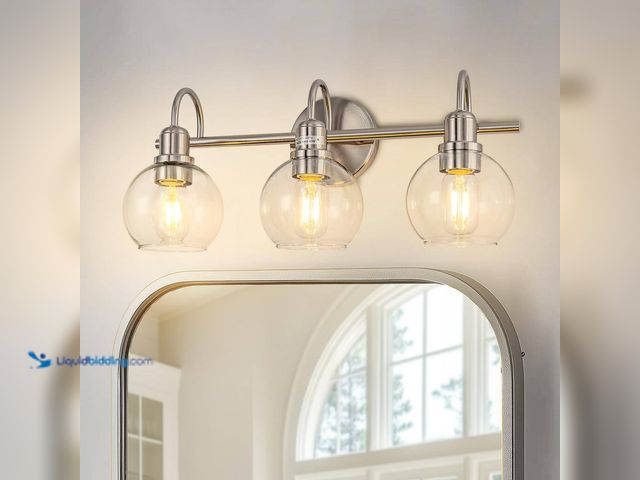 Lot 49-3564029 - 20 in. 3-Light Brushed Nickel Vanity Light with Clear Glass Globes for Modern and Industrial Bathroo...