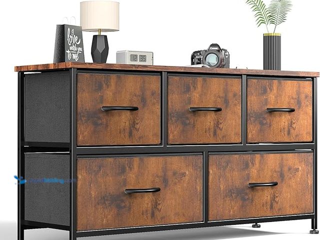 Lot 49-1550527 - Sweetcrispy Dresser for Bedroom 5 Fabric Drawers Dresser Clothes Cabinet Storage Organizers and Wood...