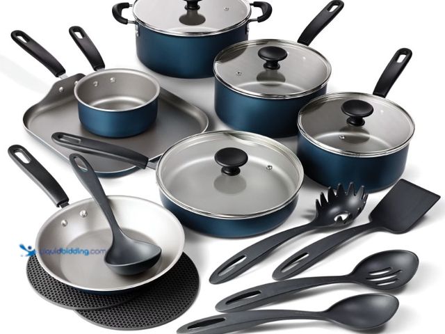 Lot 49-1625807 - Tramontina Primaware 18-Piece Nonstick Cookware Set Blue, Model # 18952202444, Unused, Has attachmen...