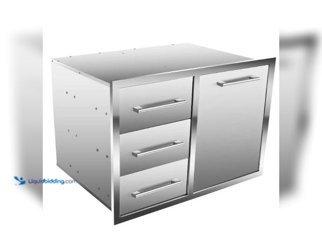 Lot 49-1569408 - Outdoor Kitchen Drawer Combo, BBQ Access Trash Drawer Combo with Triple Stainless Steel Drawers(Left...