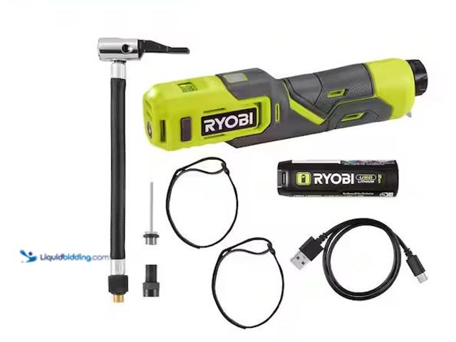 Lot 49-1572117 - RYOBI USB Lithium Cordless Bike and Ball Pump Inflator Kit with 2.0 Ah USB Lithium Battery and Charg...