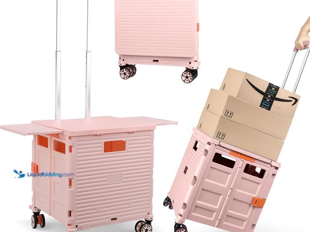Lot 49-5544309 - Foldable Utility Cart Folding Portable Rolling Crate with Magnetic Extended Lid,360°Rotate Wheels,17...