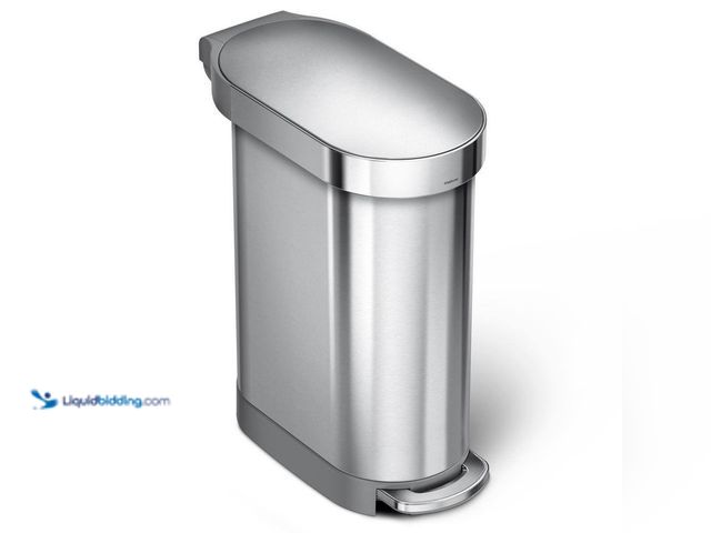 Lot 49-5410521 - simplehuman 45L Slim Liner Rim Step Kitchen Trash Can, Brushed Stainless Steel. [Model # CW2044] Unu...