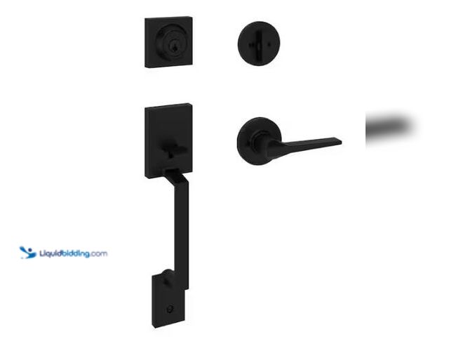 Lot 49-1553654 - Kwikset Amador Matte Black Entry Door Handleset with Round Rose Hollis Handle Featuring SmartKey Sec...