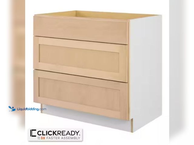 Lot 49-1569790 - Hampton Bay 36 in. W x 24 in. D x 34.5 in. H Ready to Assemble Drawer Base Kitchen Cabinet in Unfini...