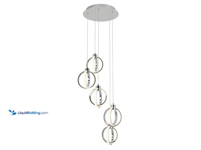 Lot 49-5453521 - Artika Soho 27-Watt 5 Light Chrome Modern Integrated LED Pendant Light Fixture for Dining Room or Ki...
