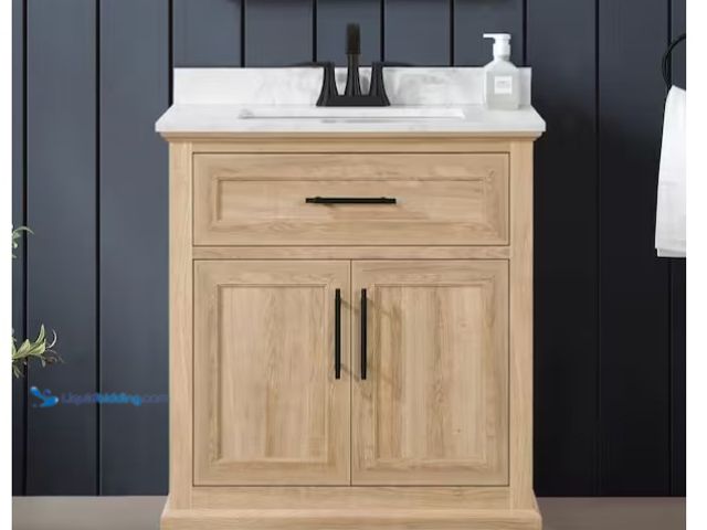 Lot 49-1566768 - Home Decorators Collection Doveton 30 in. Single Sink Freestanding Weathered Tan Bath Vanity with Wh...