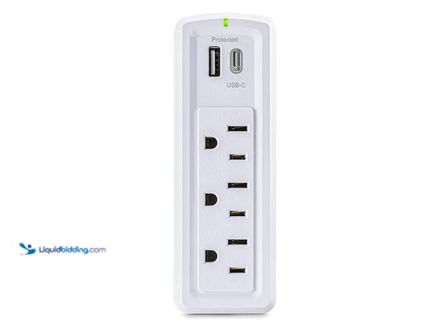Lot 49-5452390 - Commercial Electric
3-Outlet Wall Mounted Surge Protector with 1 USB-A and 1 USB-C, White SKU # 100...