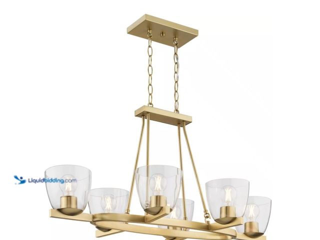 Lot 49-1515629 - Progress Lighting Tamassee Collection 6-Light Brushed Gold Updated Traditional Linear Chandelier wit...