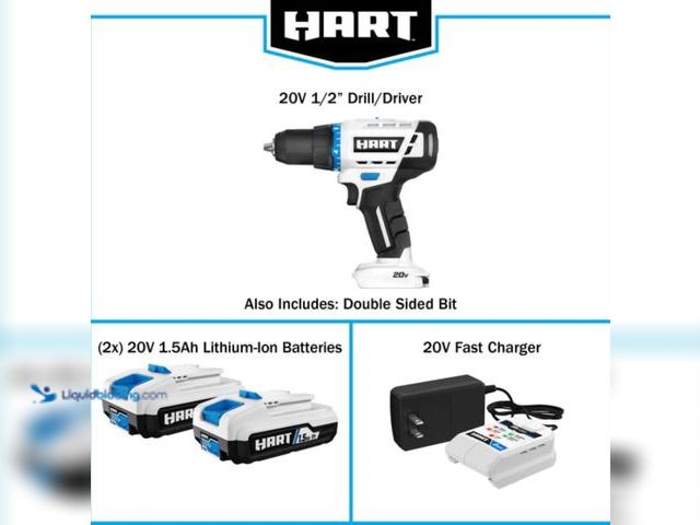 Lot 49-1631043 - 20V 1/2" Drill/Driver Kit with (2) 1.5AH Batteries and (1) charger, Model # HPDD02B2, Slightly used,...