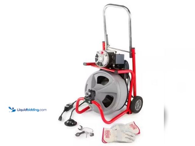 Lot 49-1600494 - RIDGID K-400 Drain Cleaning Snake Auger Machine, C-45 IW 1/2 in. x 75 ft. Cable inside Drum plus 4-P...