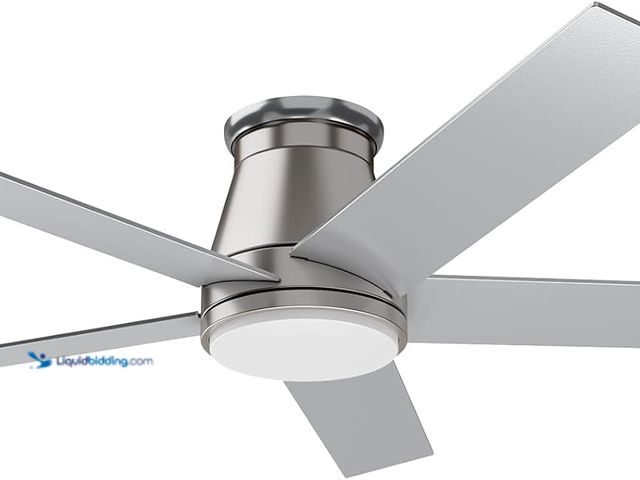 Lot 49-5413364 - wurzee 52" Flush Mount Ceiling Fan Brushed Nickel Ceiling Fan 6 Speeds DC Reversible Motor, Timing, ...