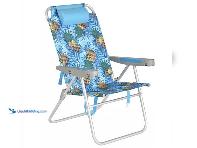 Lot 49-3565412 - SUNNYFEEL Low Beach Chair, 5-Position Lay Flat Reclining Backpack Chair with Cooler Bag & Cup Holder...