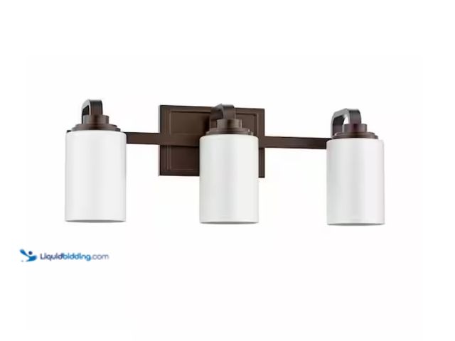 Lot 49-1568511 - Hampton Bay 21 in. 3-Light Oil-Rubbed Bronze Contemporary Bathroom Vanity Light with Frosted Pattern...