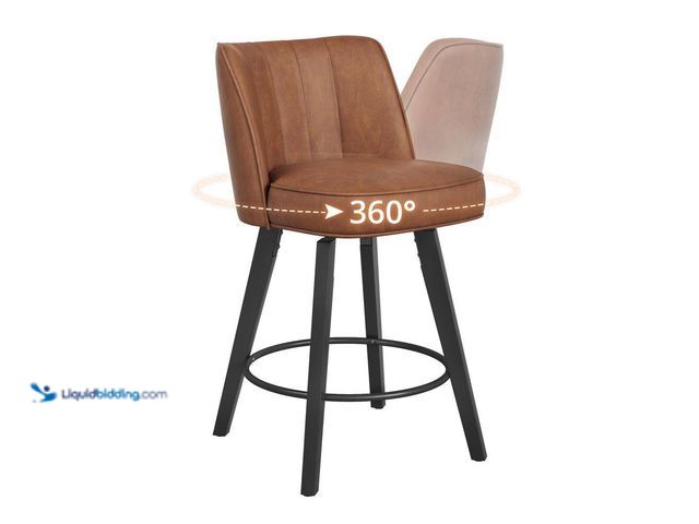 Lot 49-5408097 - Lot of 2. LUE BONA Paul 26 in. Brown Modern Faux Leather 360° Swivel High Back Barstool Solid Wood C...
