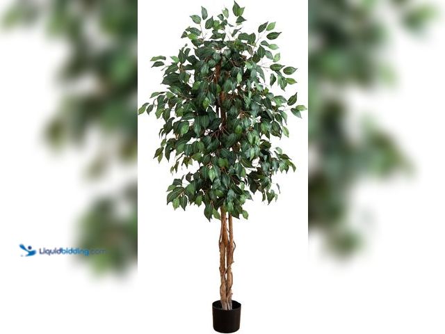 Lot 49-3532236 - Nearly Natural 5ft Triple Trunk Artificial Ficus Tree with Natural Wood Trunks, Fake Tree for Indoor...