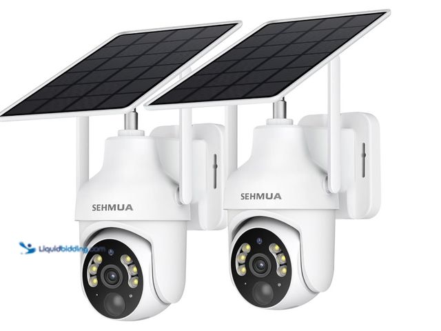 Lot 49-1576817 - SEHMUA 2K Solar Security Cameras Wireless 2 Pack 360° View - White Model # RBX-S73, Unused, Unable T...