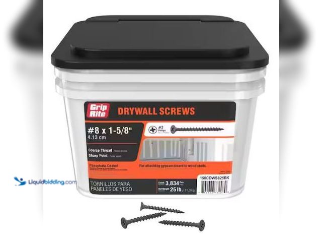 Lot 49-1549381 - Grip-Rite #8 x 1-5/8 in. #2 Phillips Bugle Head Coarse Thread Drywall Screws 25 lb. bucket, Model # ...