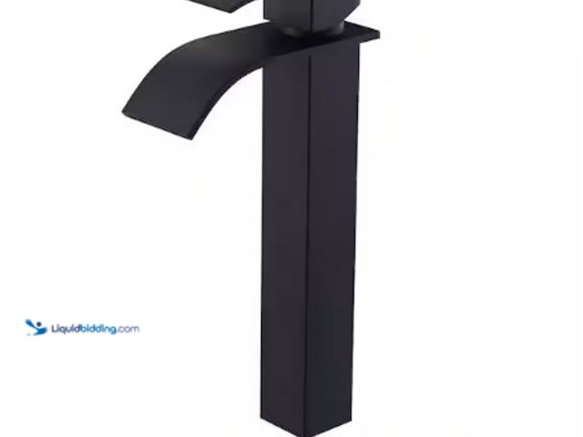 Lot 49-3615878 - VEVETTA Waterfall Single Hole Single Handle Tall Bathroom Sink Faucet with Pop-Up Drain in Matte Bla...