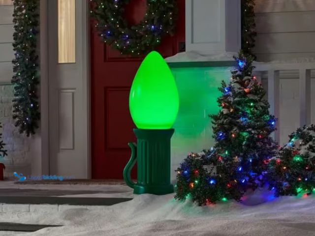 Lot 49-1546230 - Home Accents 3ft Battery Operated LED Jumbo Green Bulb Yard Decoration, Indoor/Outdoor, 6 Hour Timer...