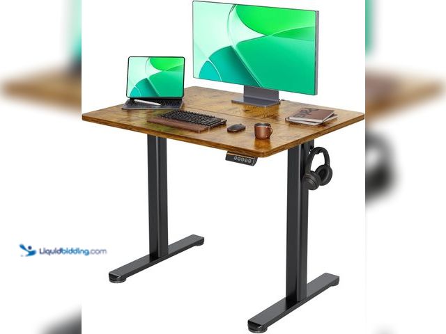 Lot 49-5447837 - Claiks Electric Height Adjustable Stand Up Desk, 35x20 Inches Sit Stand Desk for Home Office, Rustic...