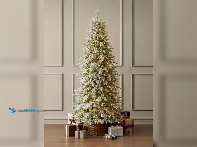 Lot 49-1539804 - Home Decorators Collection 7.5 ft. Grand Duchess Twinkling Balsam Fir Slim Flocked LED Pre-Lit Artif...