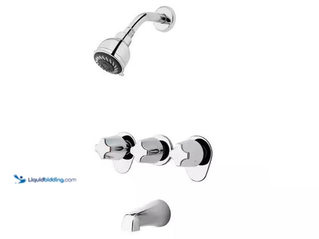 Lot 49-1568391 - Pfister Triple Handle 1-Spray Tub and Shower Faucet 1.8 GPM with Metal Verve Knob Handles in. Polish...