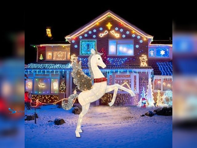 Lot 49-5410399 - 4.7 Ft Large Lighted Outdoor Unicorn Yard Lawn Decoration, Outside Light up Weatherproof 3D Pegasus ...
