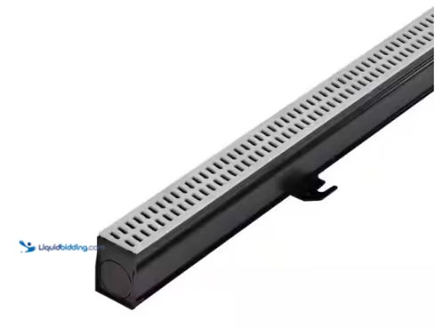 Lot 49-1518250 - NDS 2-1/4 in. x 6 ft. Slim Channel Drain Kit Gray Grates, End Caps, Outlets, Coupling and Anchor Cli...