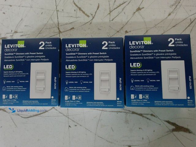Lot 49-3616665 - Set of (3) 2-Pack Leviton SureSlide LED Advanced White Dimmer Switch for LED & Incandescent Bulbs - ...