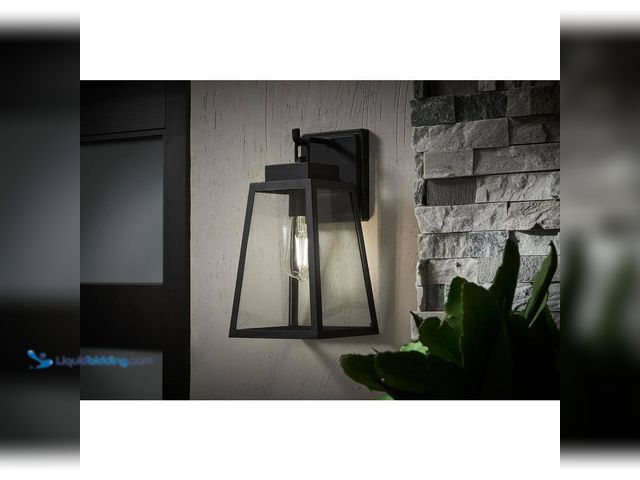 Lot 49-3564030 - Corbin Medium 13 in. Modern 1-Light Black Tapered Hardwired Outdoor Wall Light Lantern Sconce with C...