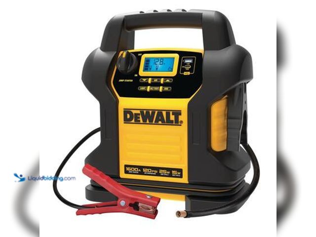 Lot 49-3564824 - DEWALT 1600-Peak Amp Portable Jump Starter with Digital Compressor and USB Power Bank. Model # DXAEJ...