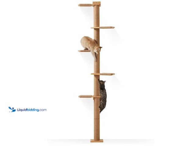 Lot 49-3433454 - FUKUMARU Tall Cat Tree, 5 Tier Floor to Ceiling Cats Tower, Wall-Mounted Kitten Scratching Post, Wil...