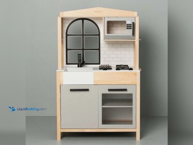 Lot 49-5538594 - Hearth And Hand With Magnolia Wooden Play Kitchen Childs Kids Toy Farmhouse. Model #0647069378093. N...