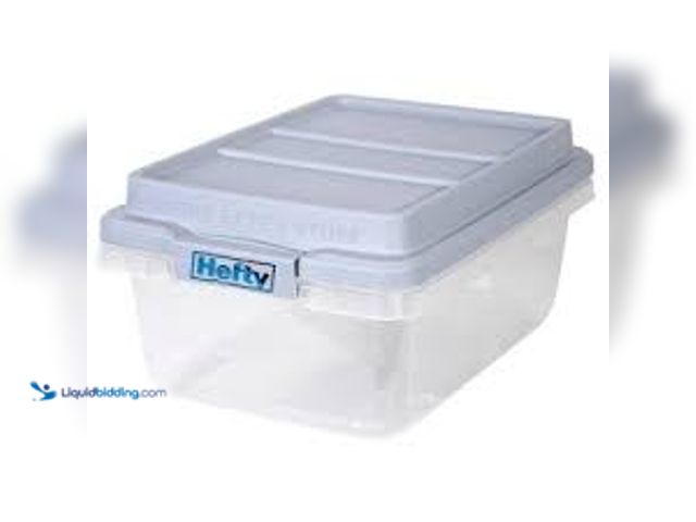 Lot 49-5546501 - qty - Hefty 18qt Plastic Storage Bin with Gray HI-RISE Stackable Lid: Universal Storage, Locking Han...