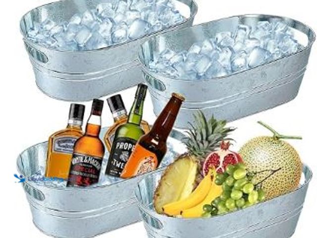 Lot 49-1517554 - 4 Pack Galvanized Tub 3.1 Gallon Ice Bucket Large Metal Drink Buckets for Parties Beer Beverage Tub ...