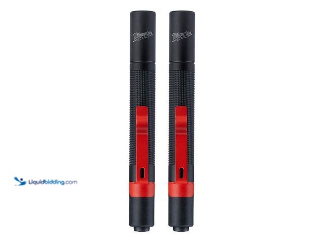 Lot 49-2021959 - Lot of (2)- Milwaukee 100 Lumens Aluminum Pen Light with Clip (2-Pack). Model # 2105P. MSRP $70. New...