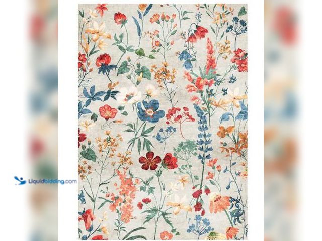 Lot 49-1631115 - April Beige 5 ft. x 7 ft. Floral Washable Area Rug, Model # X24IU0076H-157, Unused.  Ref#SB0715