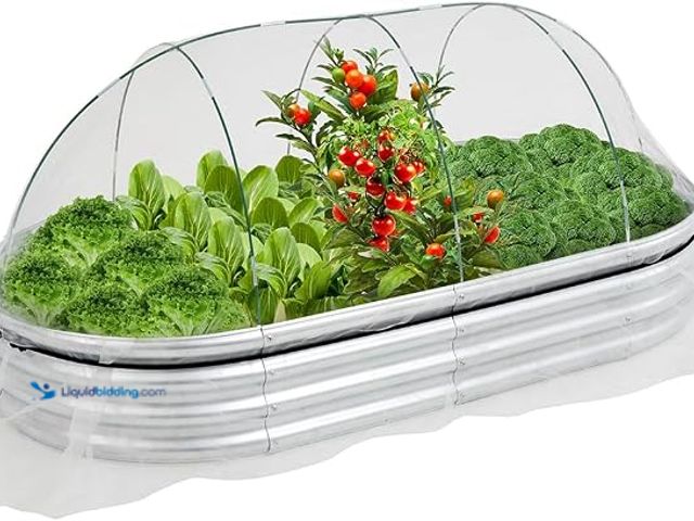 Lot 49-1624305 - Galvanized Raised Bed 6x3x1’ with Greenhouse Hoop Cover, Greenhouse Planter with Plant Netting, Cove...