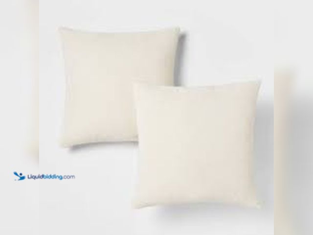 Lot 49-5546498 - qty 2 - Threshold 2pk Chenille Square Throw Pillows Cream Decorative Polyester Knife Edge, Indoor Us...