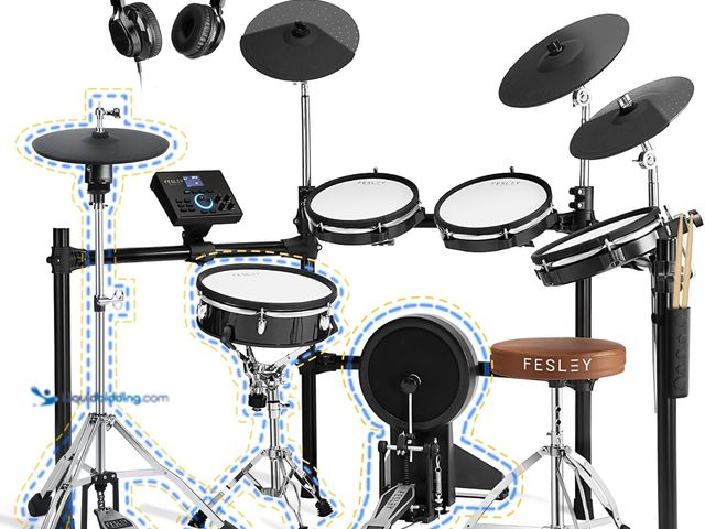 Lot 49-5435429 - Fesley Electric Drum Set with Independent Hi-Hat Snare Drum: Full Size Electronic Drum Set with Mesh...