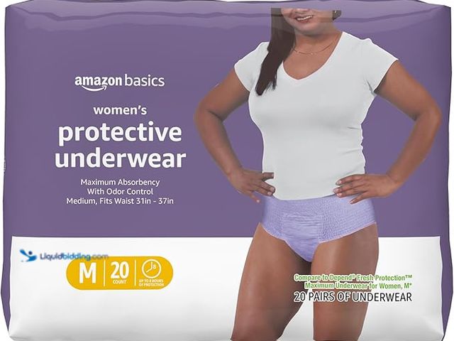 Lot 49-1572188 - Lot of (3) Amazon Basics Incontinence Underwear for Women, Protective, Disposable, Postpartum, Maxim...