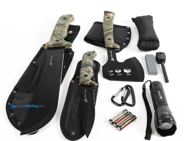 Lot 49-1623986 - Ozark Trail 11-Pack Camping Tool Set with 180-Lumen Flashlight, 10" Machete, 4.5" Hatchet, Sharpenin...