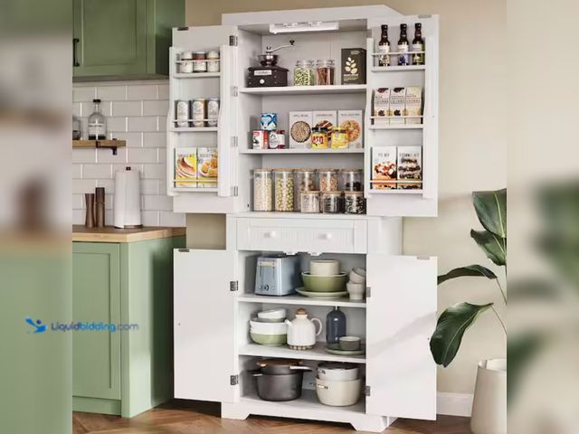 Lot 49-2000842 - Bestier 30 in. W x 72 in. H White Manufactured Wood Kitchen Pantry Cabinet with Motion Sensor Light ...