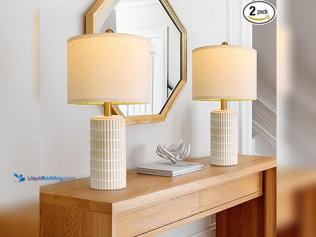 Lot 49-3528929 - PoKat 20.75" Small Modern Ceramic Table Lamps Set of 2 for Bedroom, White Bedside Lamps for Night St...