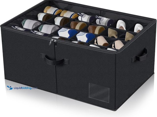 Lot 49-5581802 - Shoe Storage Box for Closet, Foldable Shoe Organizer with Adjustable Dividers & Clear Lid, Space Sav...